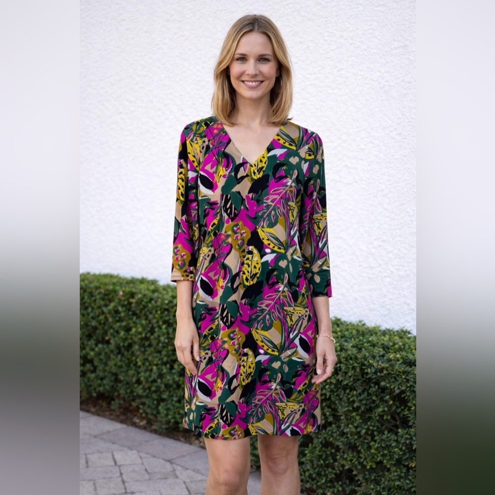 Jude Connally Women's Tropical Jungle Floral Sand Print Mini Shift Dress Size 8